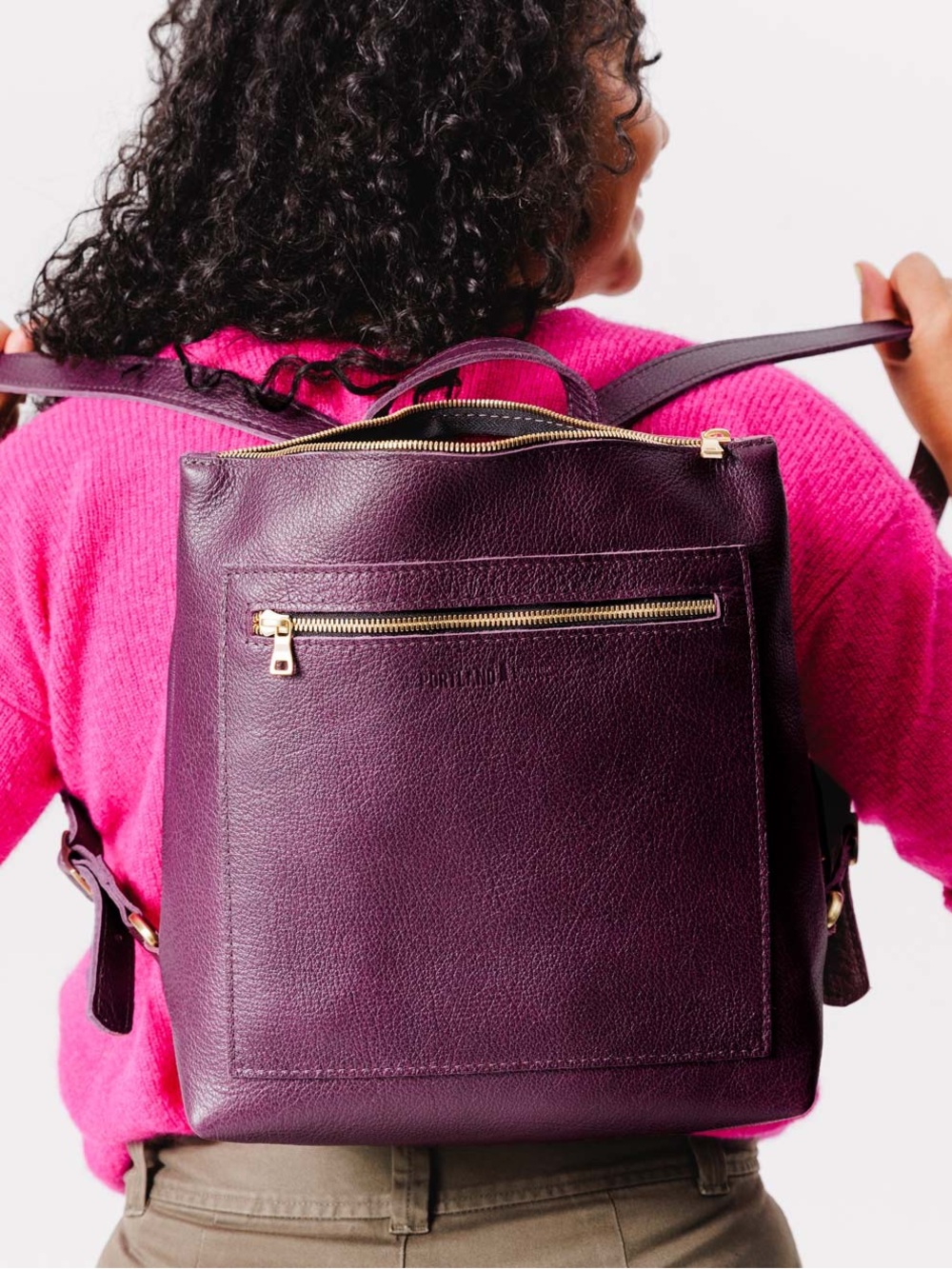 Portland Leather Goods Tote Backpack in Plum